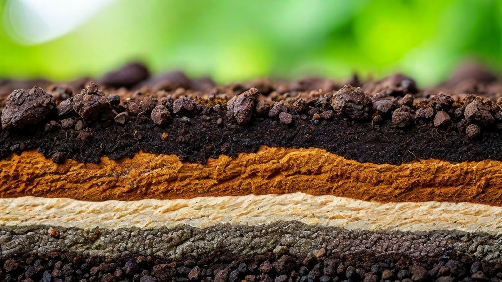 Soil cross-section showing layers and biological activity