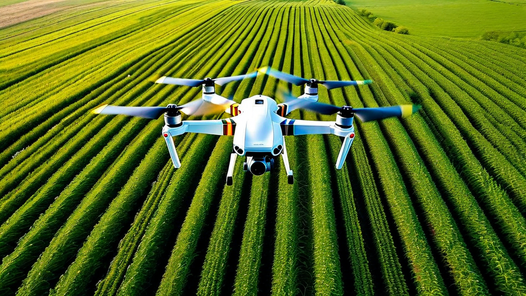 Agricultural drone flying over crop field