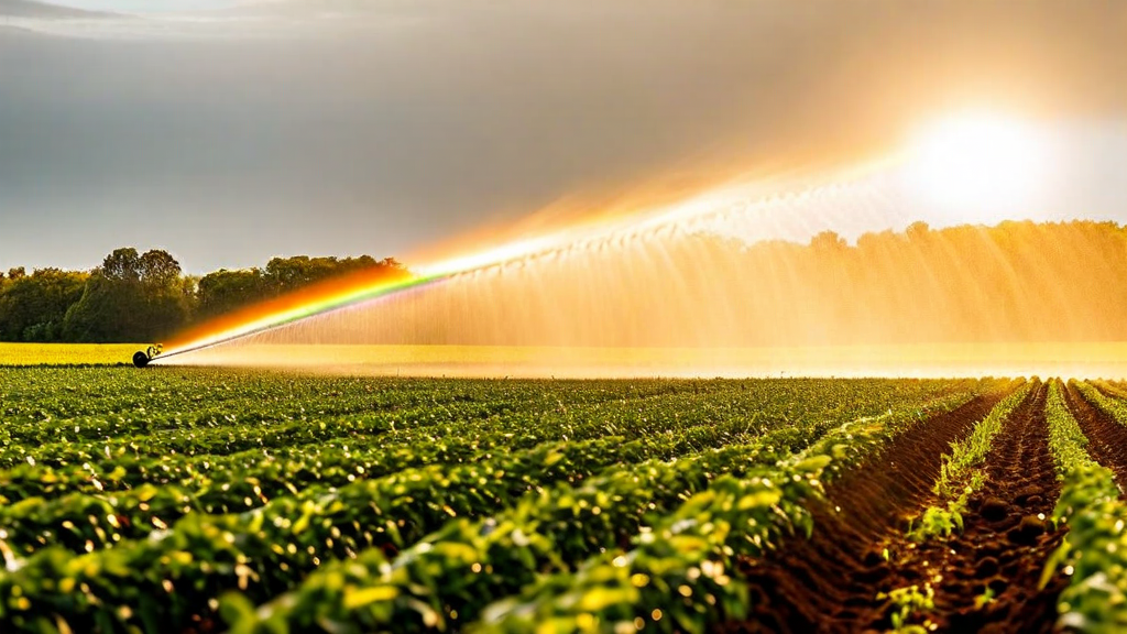 Precision irrigation system in operation across field zones