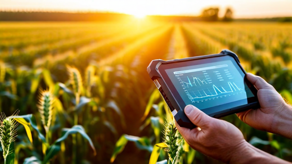 Farm analytics dashboard on tablet outdoors